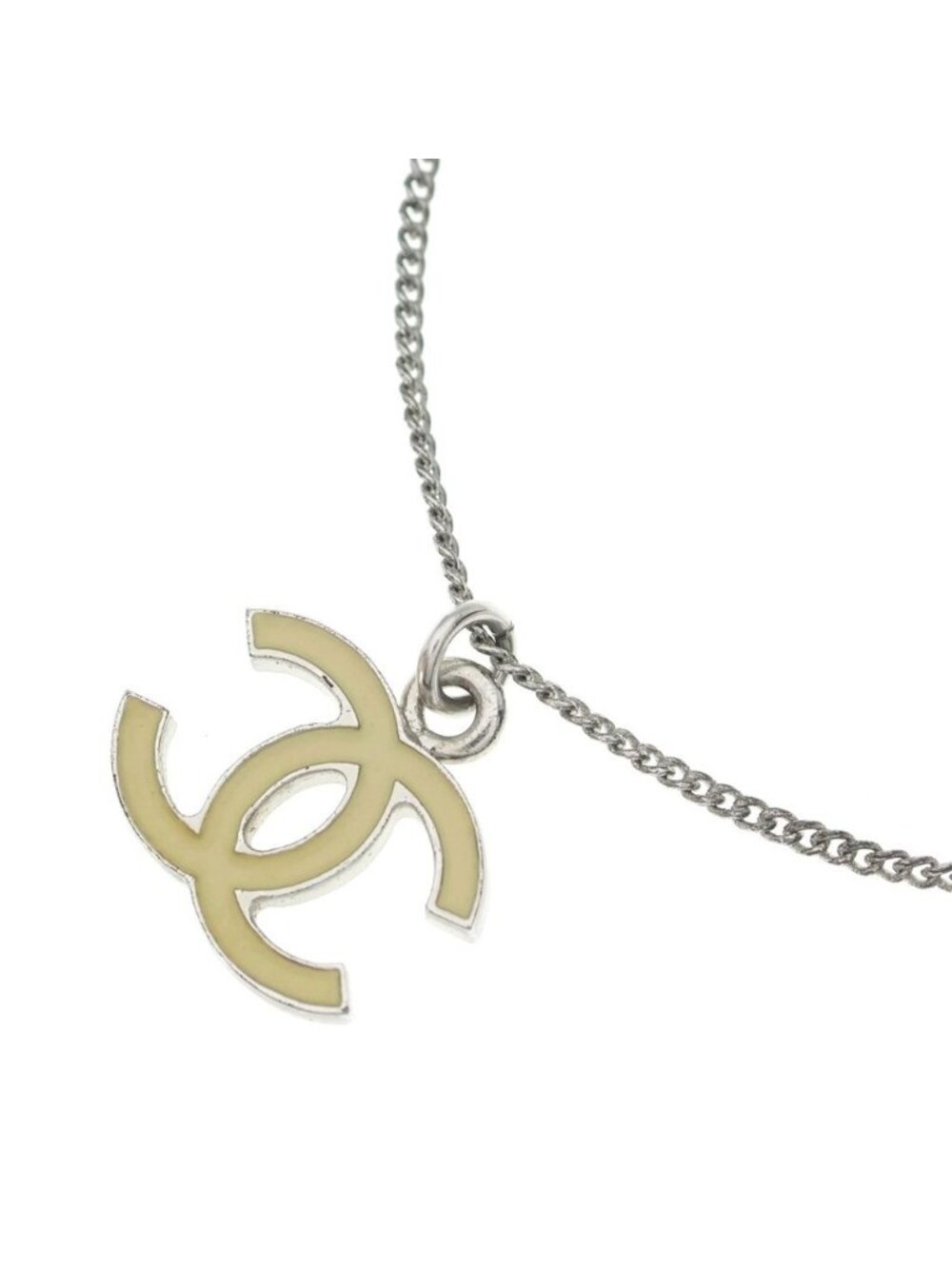 Chanel CC Logo Necklace White Silver